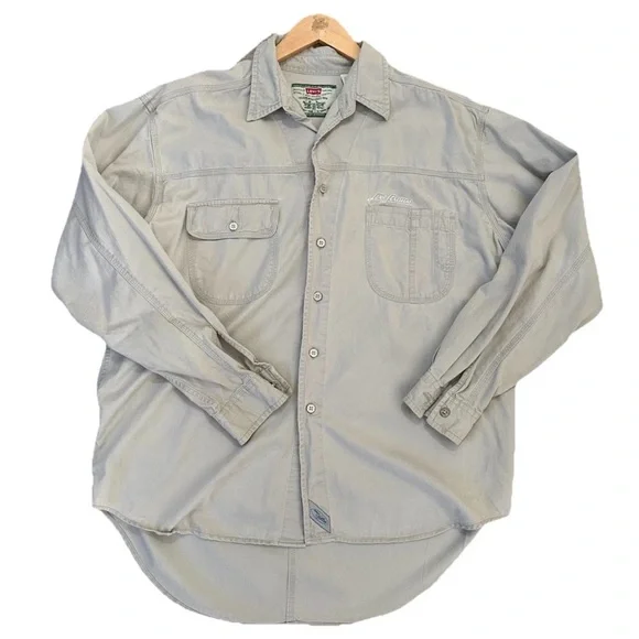 Levis VTG 90s Men L Metal Buttons Up Shirt Tactical Canvas Two Horse - Picture 2 of 11
